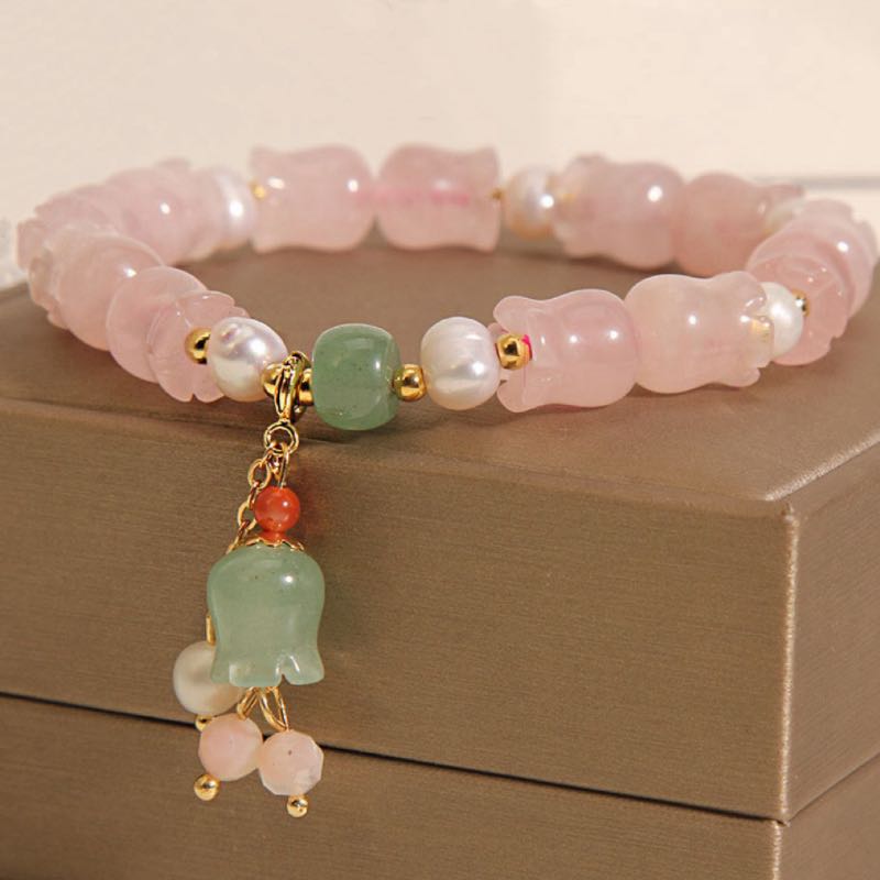 Bracelet Muguet Quartz Rose Perle Divine - Méditation et Sérénité - Biloria