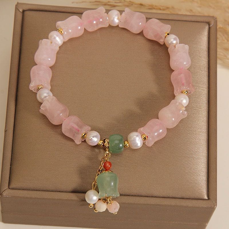 Bracelet Muguet Quartz Rose Perle Divine - Méditation et Sérénité - Biloria