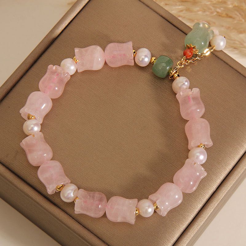 Bracelet Muguet Quartz Rose Perle Divine - Méditation et Sérénité - Biloria