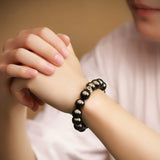 Bracelet Obsidienne Cheval Coq - Argent 925 - Biloria