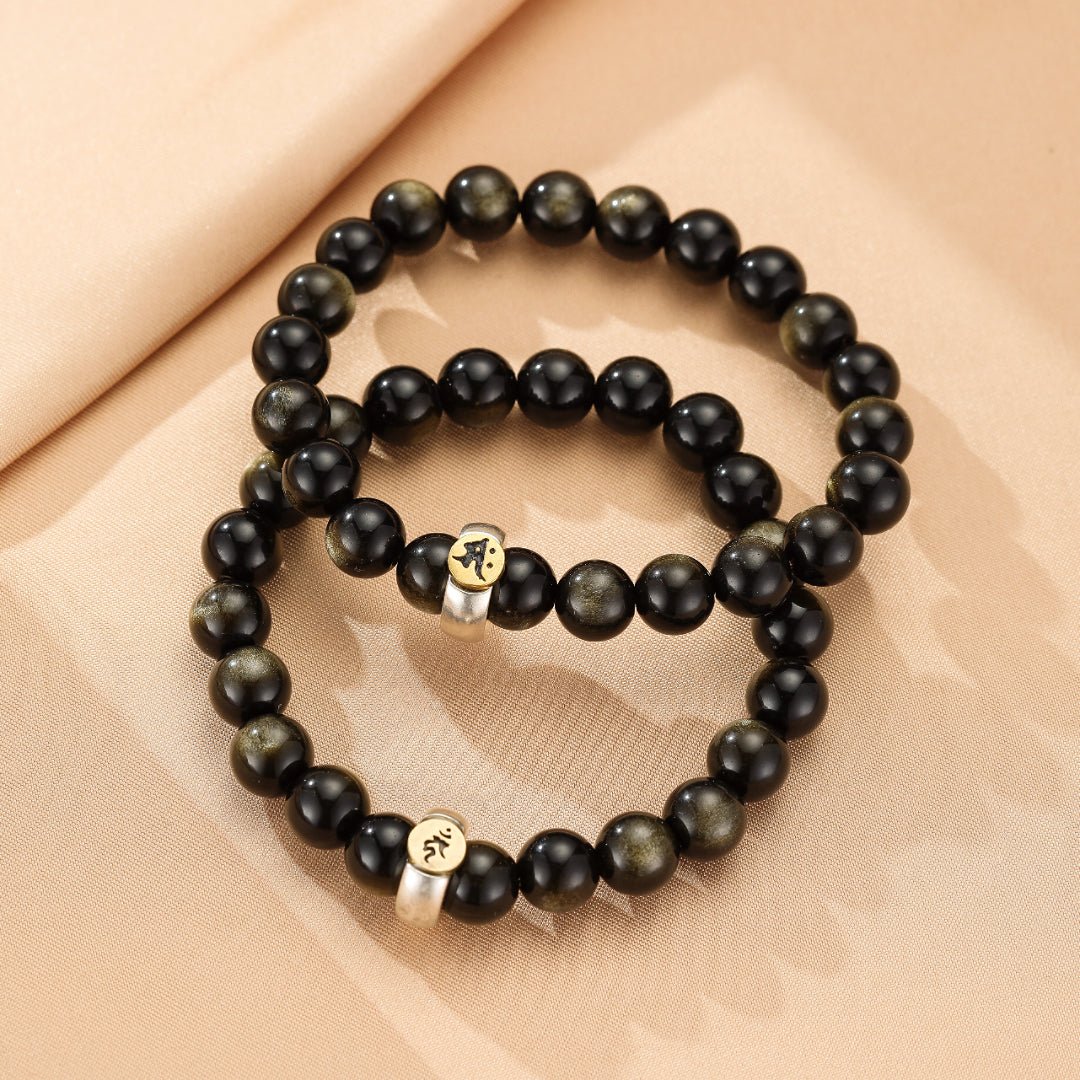 Bracelet Obsidienne Cheval Coq - Argent 925 - Biloria