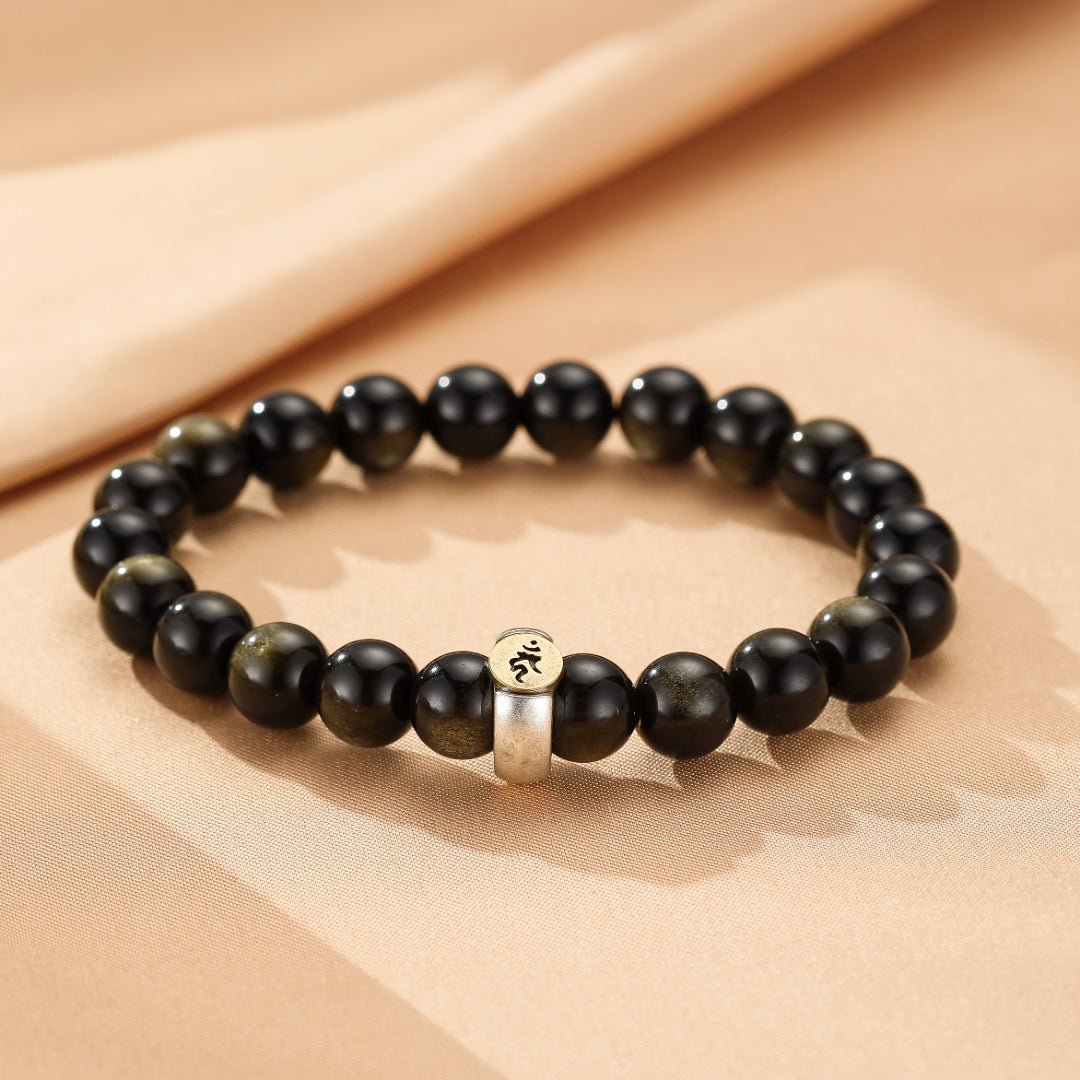 Bracelet Obsidienne Cheval Coq - Argent 925 - Biloria