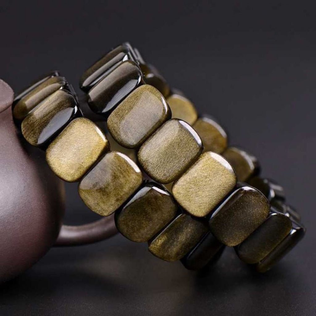 Bracelet Obsidienne Dorée pour Protection et Ancrage - Biloria