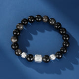Bracelet Obsidienne Homme Argent Mantra Tibétain - Biloria