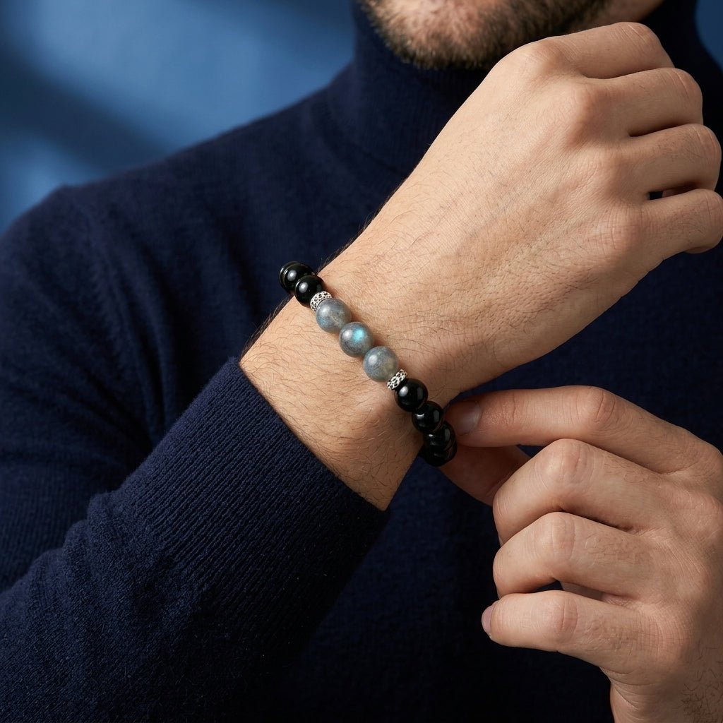 Bracelet Obsidienne Labradorite Homme Argent 925 - Biloria