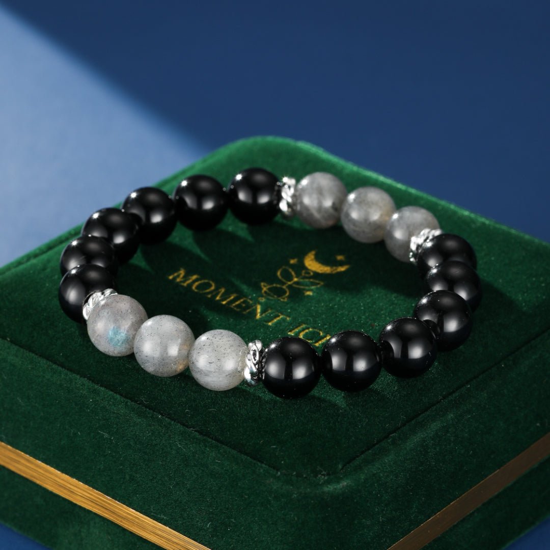Bracelet Obsidienne Labradorite Homme Argent 925 - Biloria