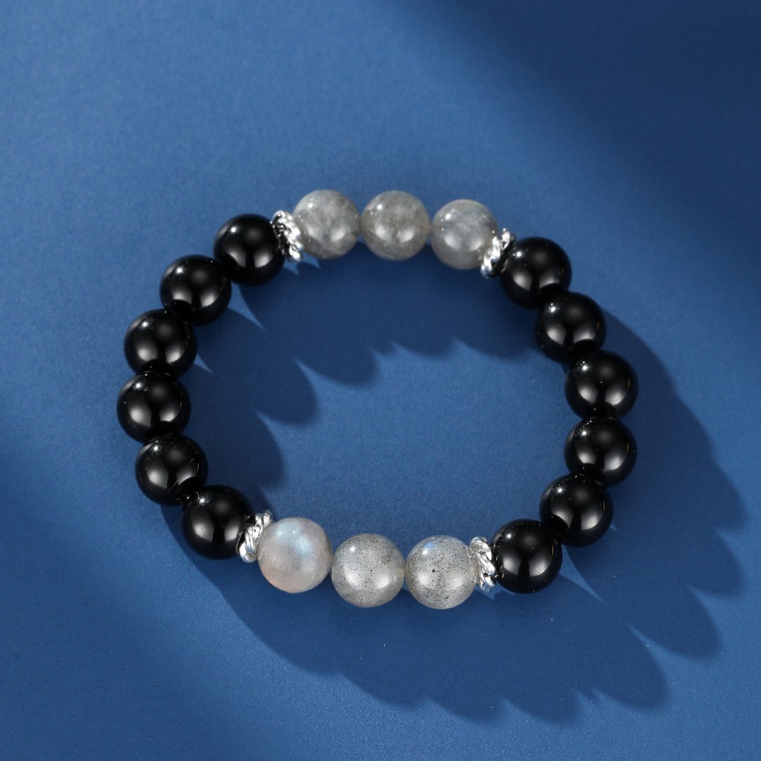 Bracelet Obsidienne Labradorite Homme Argent 925 - Biloria