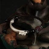 Bracelet Obsidienne Mandala Homme Argent 925 Protection - Biloria