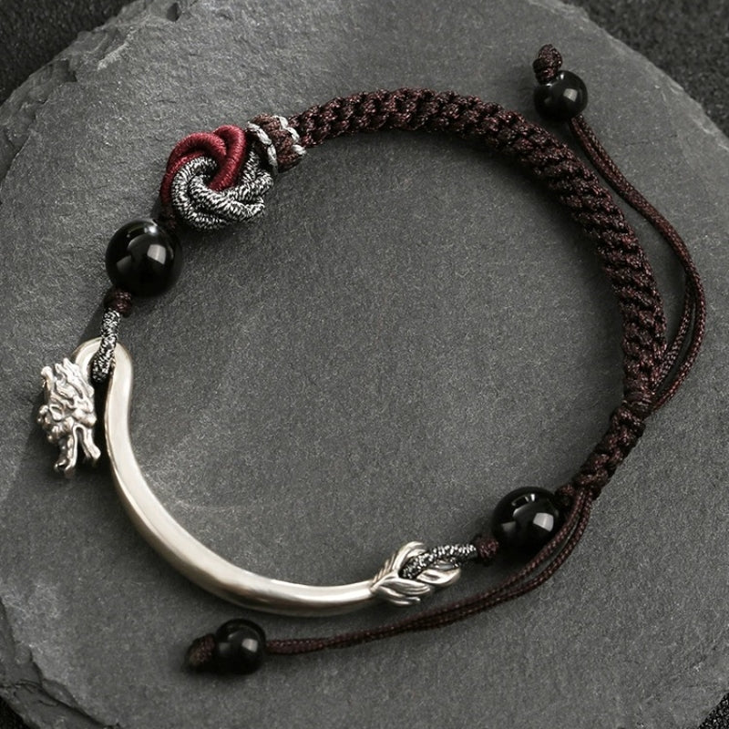 Bracelet Obsidienne Mandala Homme Argent 925 Protection - Biloria