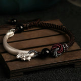 Bracelet Obsidienne Mandala Homme Argent 925 Protection - Biloria
