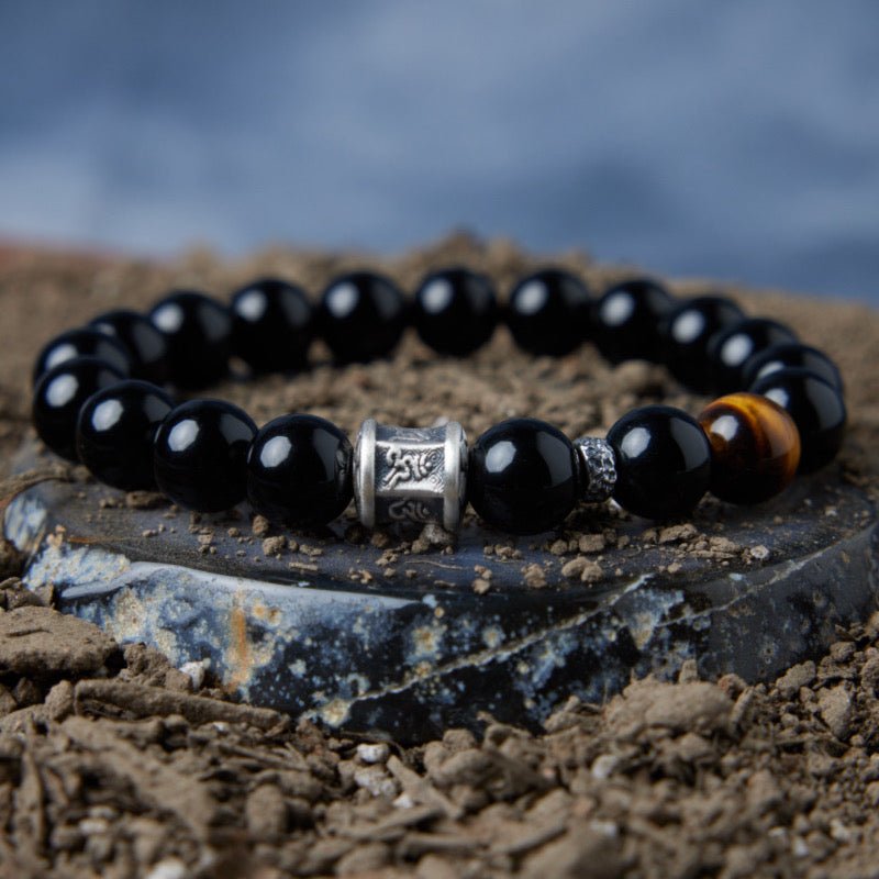 Bracelet Obsidienne Œil de Tigre Argent Protection Force Intérieure - Biloria