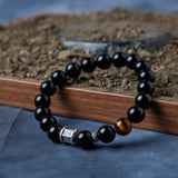 Bracelet Obsidienne Œil de Tigre Argent Protection Force Intérieure - Biloria