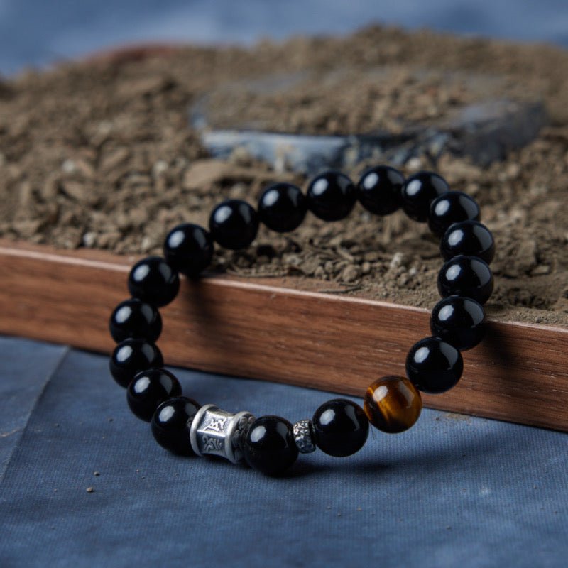 Bracelet Obsidienne Œil de Tigre Argent Protection Force Intérieure - Biloria