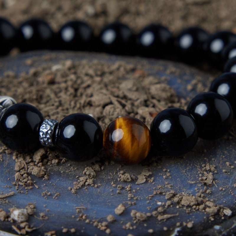 Bracelet Obsidienne Œil de Tigre Argent Protection Force Intérieure - Biloria