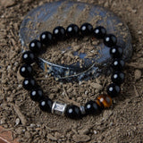 Bracelet Obsidienne Œil de Tigre Argent Protection Force Intérieure - Biloria