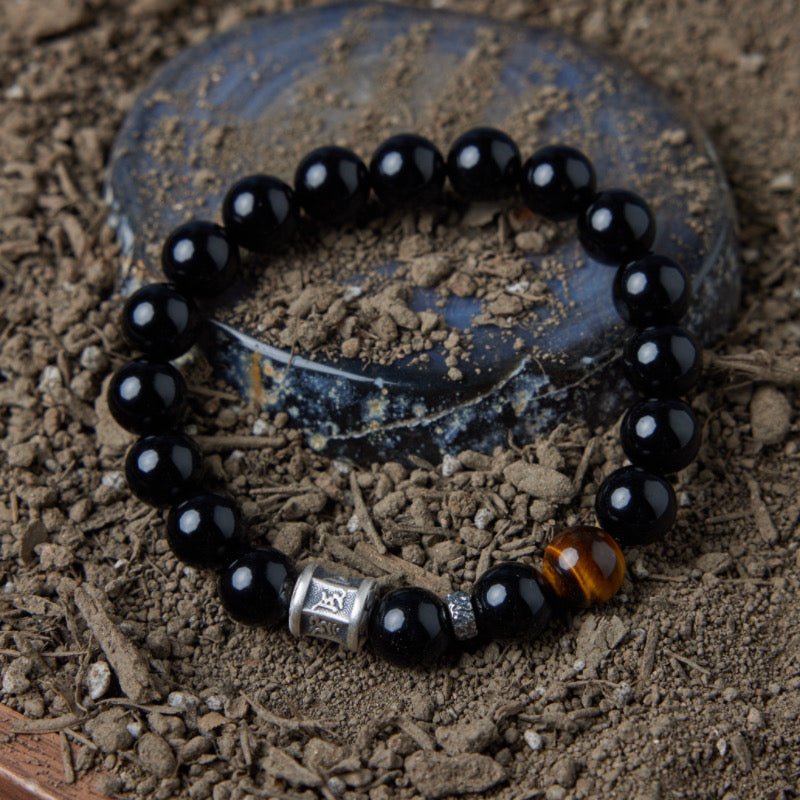 Bracelet Obsidienne Œil de Tigre Argent Protection Force Intérieure - Biloria
