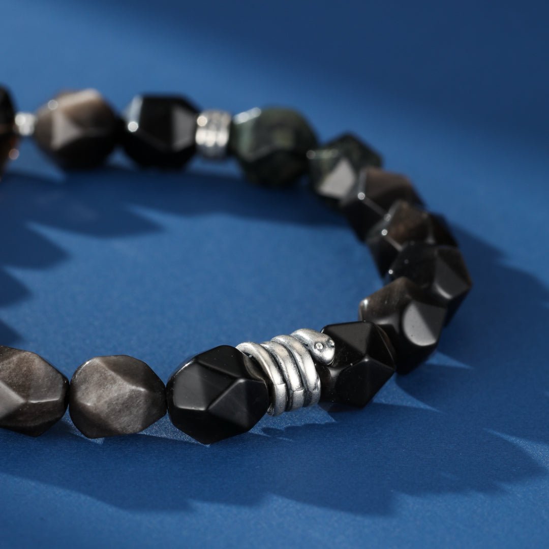 Bracelet Obsidienne Quartz Fumé Jaspe Kambaba Serpent Argent - Biloria