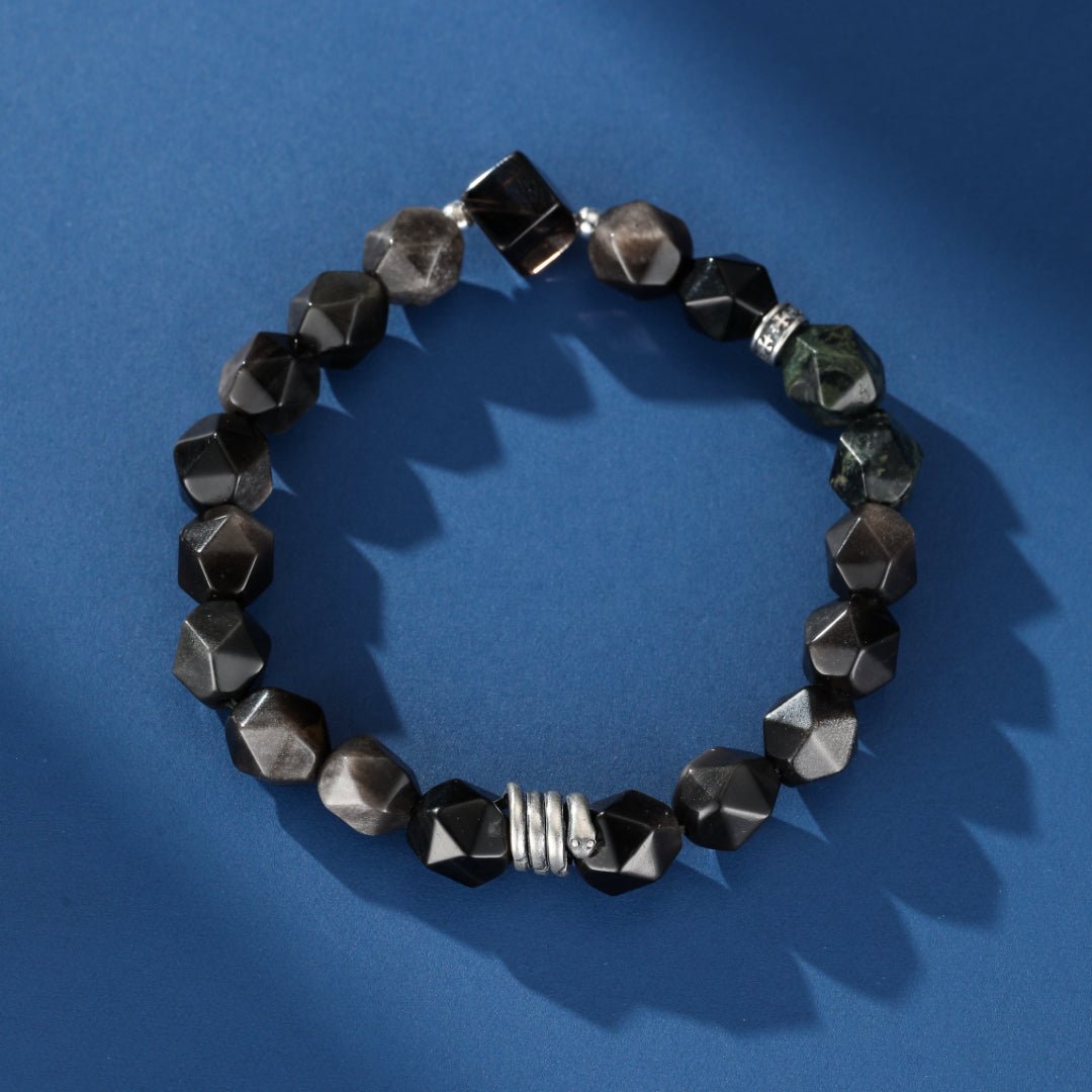Bracelet Obsidienne Quartz Fumé Jaspe Kambaba Serpent Argent - Biloria