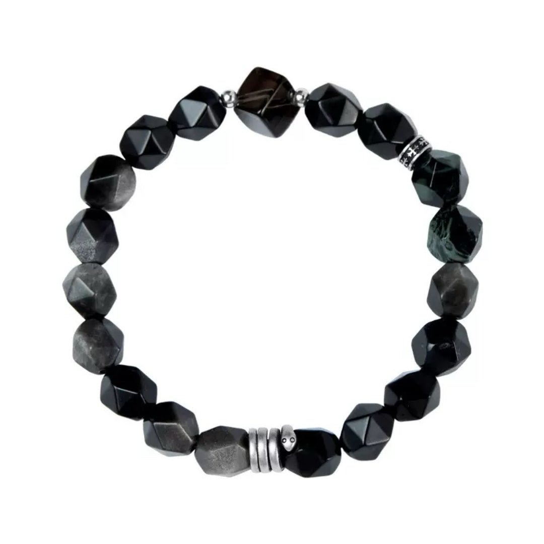 Bracelet Obsidienne Quartz Fumé Jaspe Kambaba Serpent Argent - Biloria