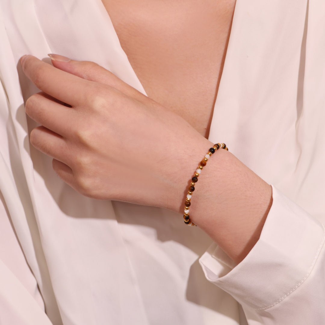 Bracelet Œil de Tigre Charme Royal - Argent Plaqué Or - Biloria