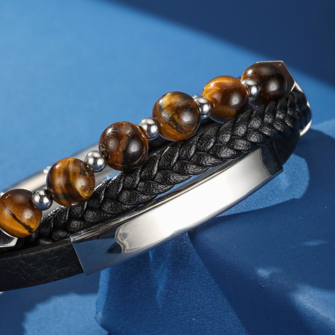 Bracelet Œil de Tigre Cuir Homme – Courage et Protection - Biloria