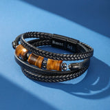 Bracelet Œil de Tigre Cuir Tressé – Protection Masculine - Biloria