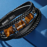 Bracelet Œil de Tigre Cuir Tressé – Protection Masculine - Biloria