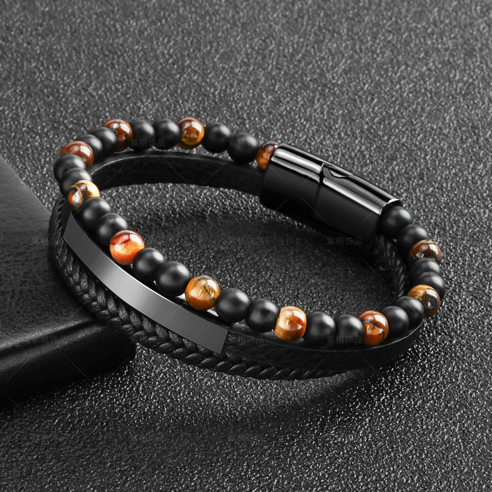 Bracelet Œil de Tigre en Cuir – Protection et Force Intérieure - Biloria