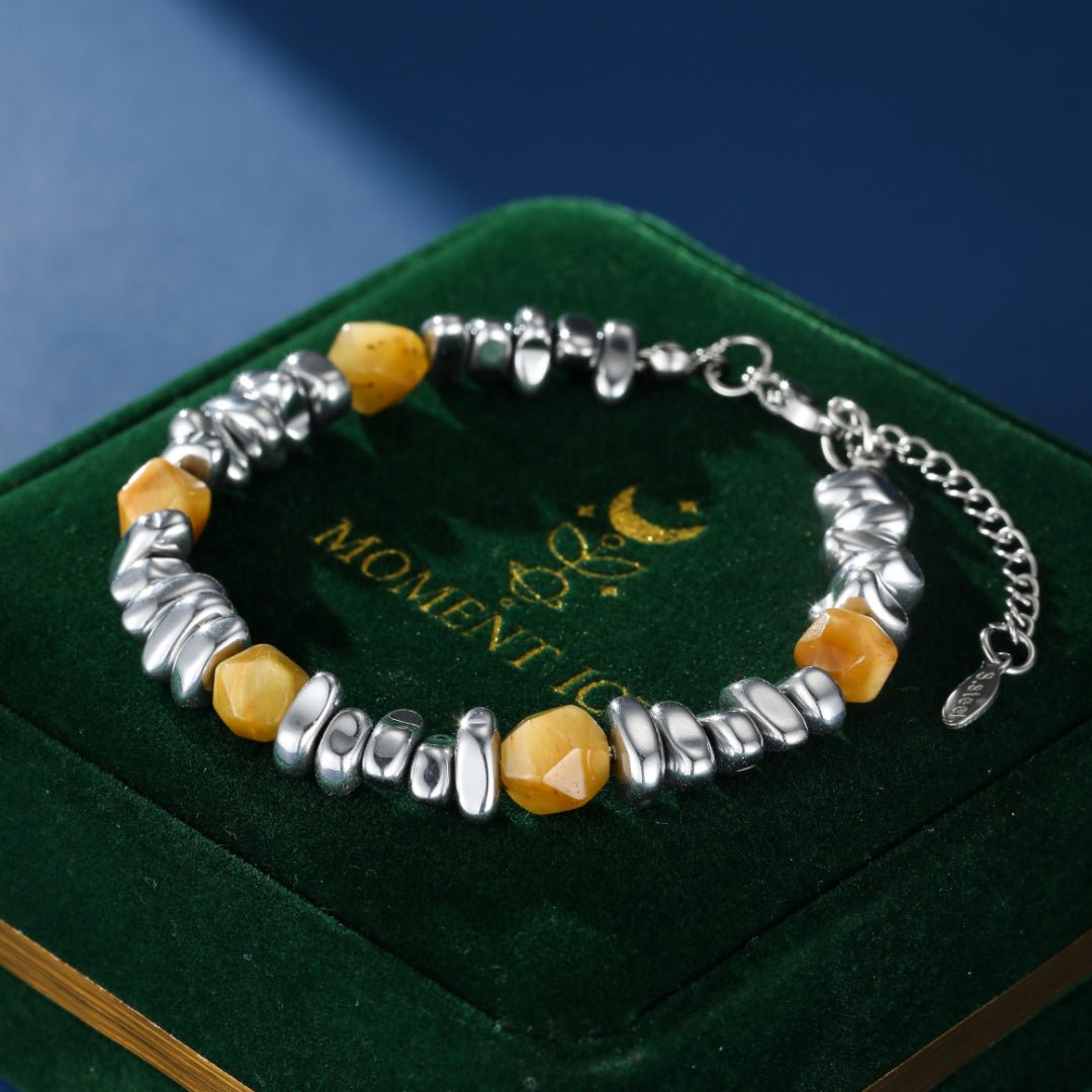 Bracelet Œil de Tigre et Acier Homme - Bijou Géométrique - Biloria