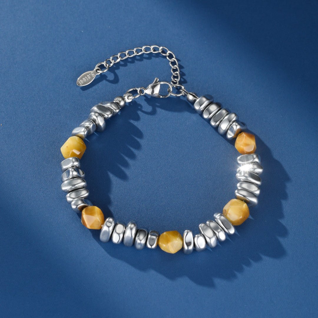 Bracelet Œil de Tigre et Acier Homme - Bijou Géométrique - Biloria