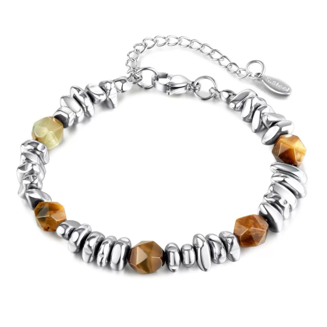 Bracelet Œil de Tigre et Acier Homme - Bijou Géométrique - Biloria