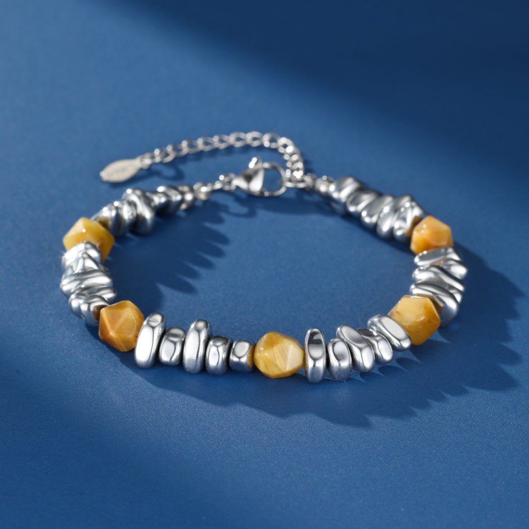 Bracelet Œil de Tigre et Acier Homme - Bijou Géométrique - Biloria