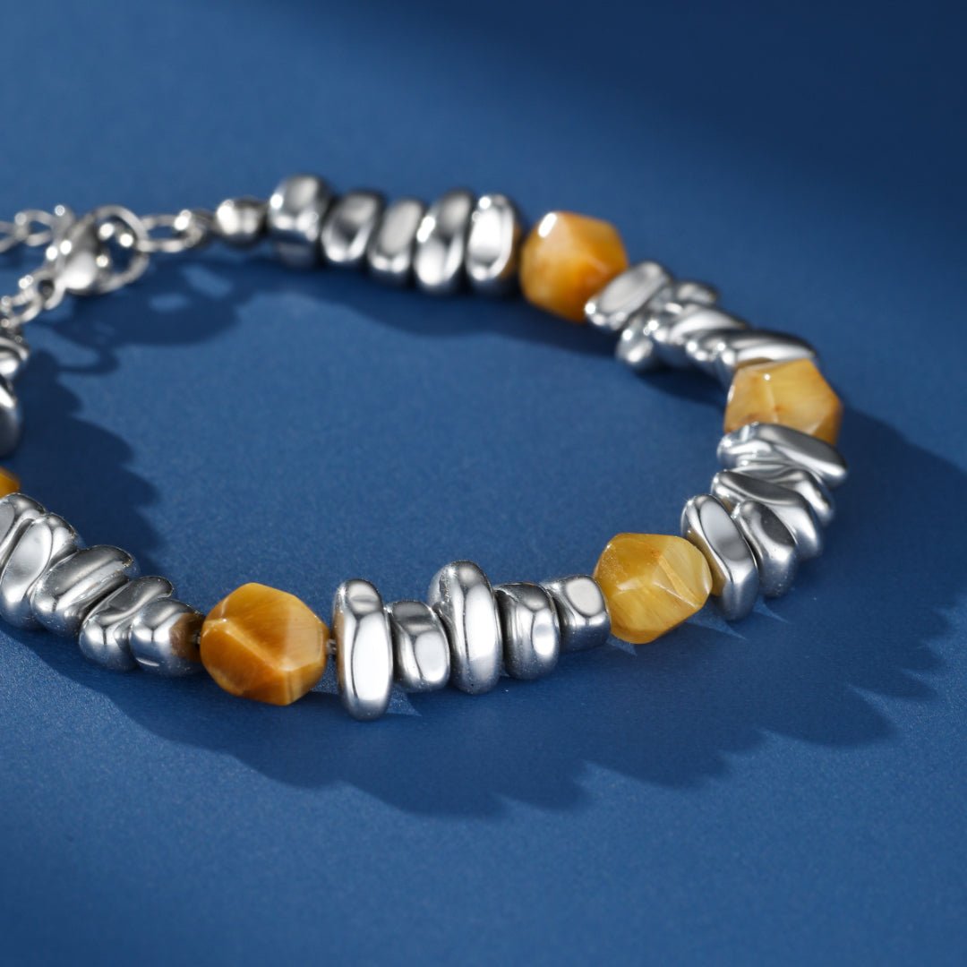 Bracelet Œil de Tigre et Acier Homme - Bijou Géométrique - Biloria