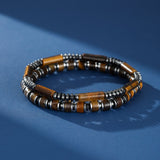 Bracelet Œil de Tigre Hématite Homme – Double Rang Élastique - Biloria