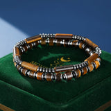 Bracelet Œil de Tigre Hématite Homme – Double Rang Élastique - Biloria