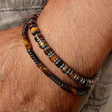 Bracelet Œil de Tigre Hématite Homme – Double Rang Élastique - Biloria