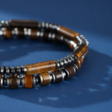 Bracelet Œil de Tigre Hématite Homme – Double Rang Élastique - Biloria