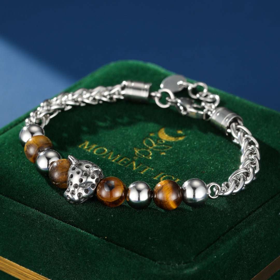 Bracelet Œil de Tigre Homme avec Tête de Léopard - Biloria