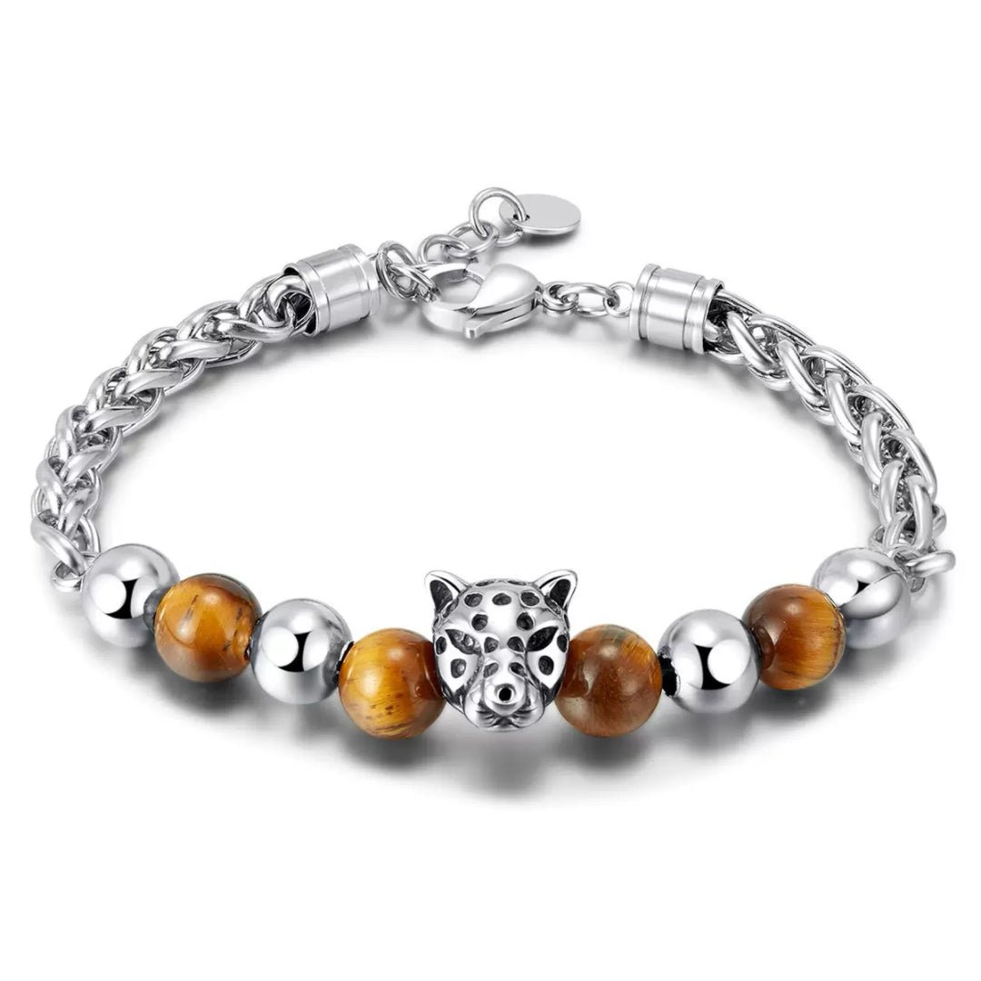 Bracelet Œil de Tigre Homme avec Tête de Léopard - Biloria