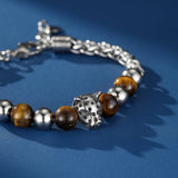 Bracelet Œil de Tigre Homme avec Tête de Léopard - Biloria