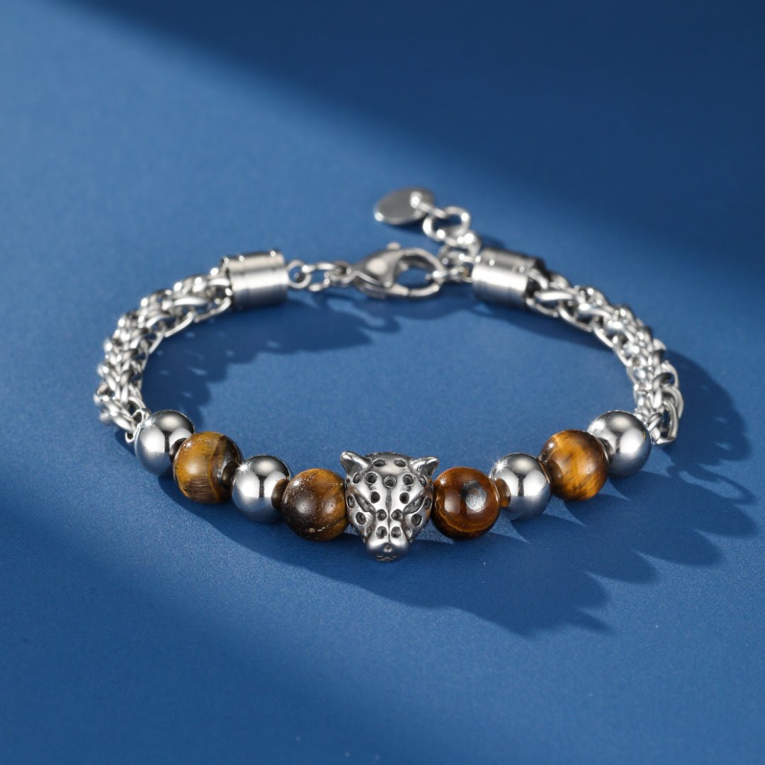 Bracelet Œil de Tigre Homme avec Tête de Léopard - Biloria