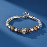 Bracelet Œil de Tigre Homme avec Tête de Léopard - Biloria