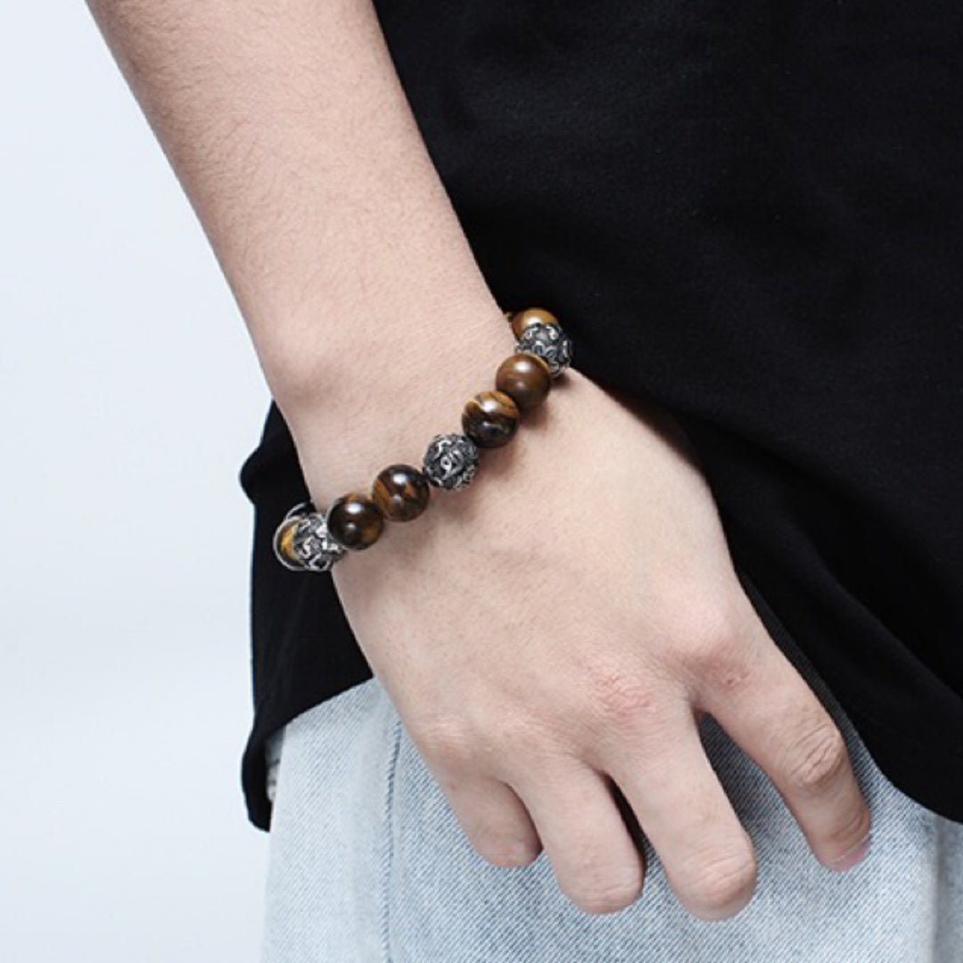 Bracelet Œil de Tigre Mantra Gravé pour Homme - Biloria