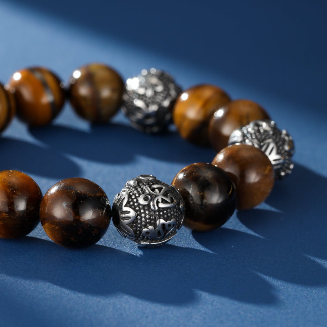 Bracelet Œil de Tigre Mantra Gravé pour Homme - Biloria