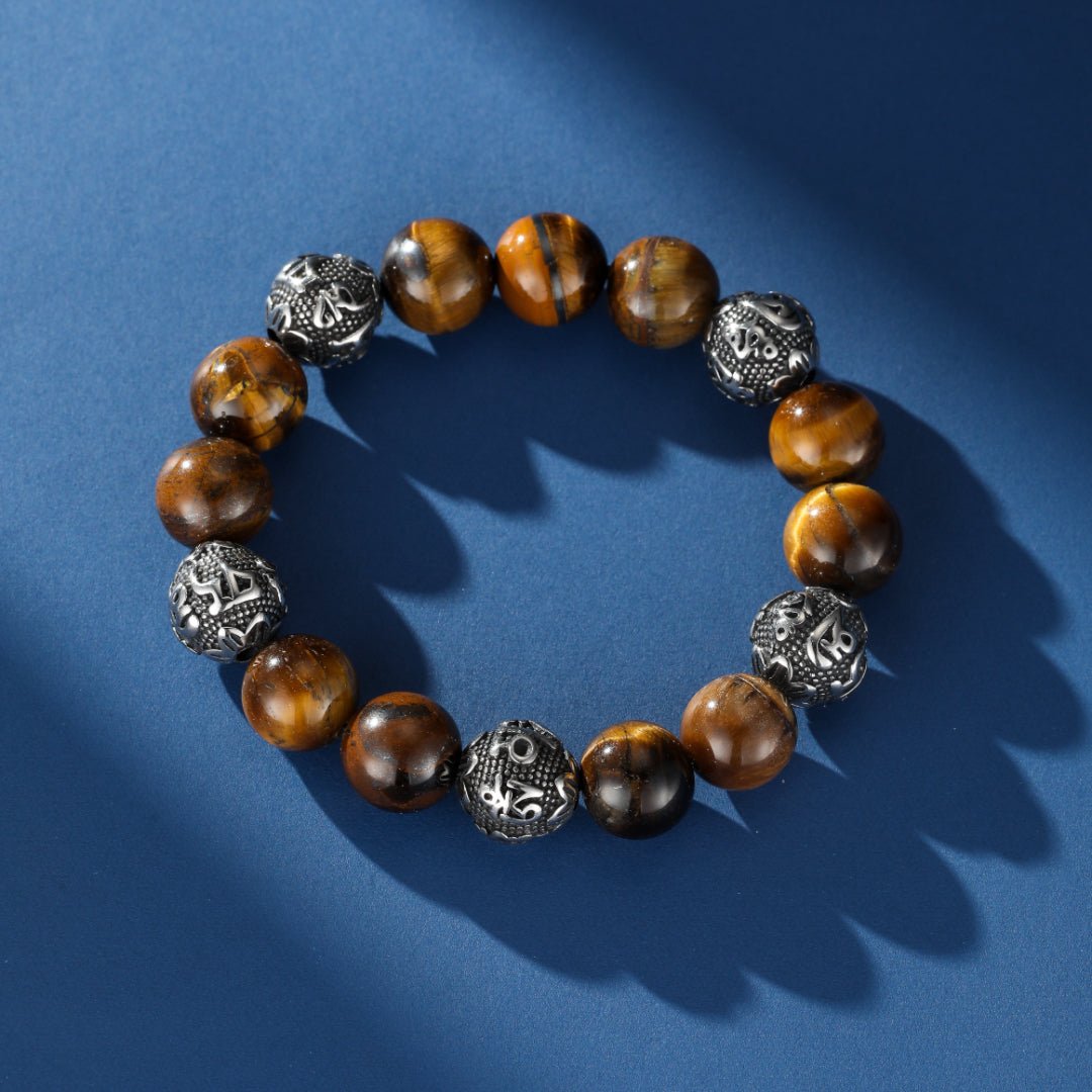 Bracelet Œil de Tigre Mantra Gravé pour Homme - Biloria