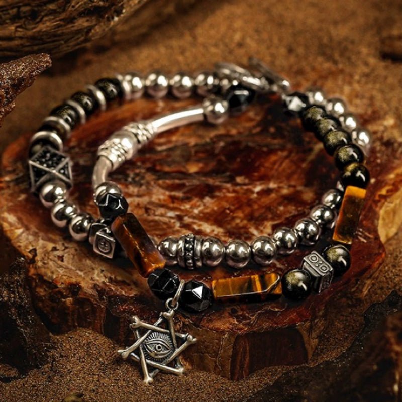 Bracelet Œil de Tigre Obsidienne Mauvais Œil Protection Argent - Biloria