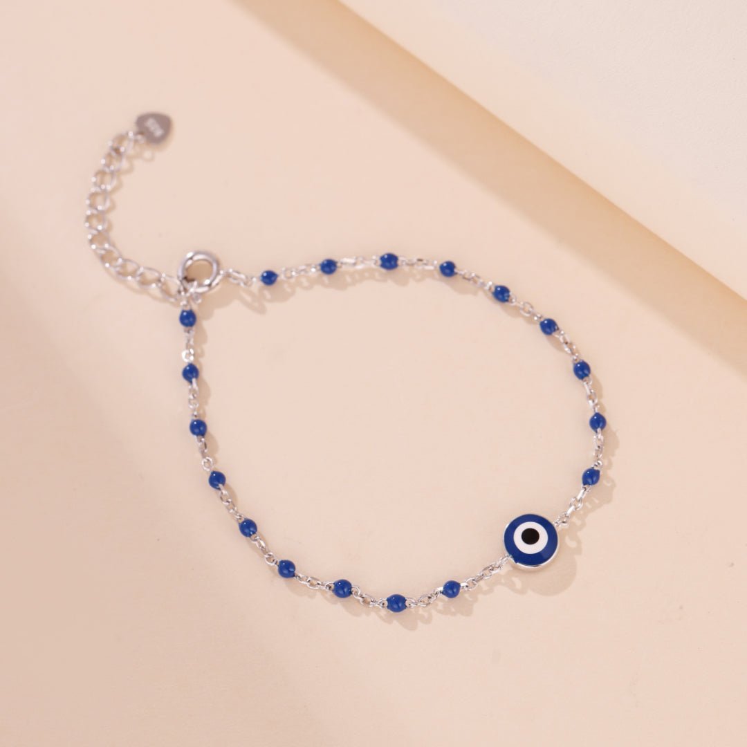 Bracelet Œil Protecteur Argent 925 Perles Bleues - Biloria