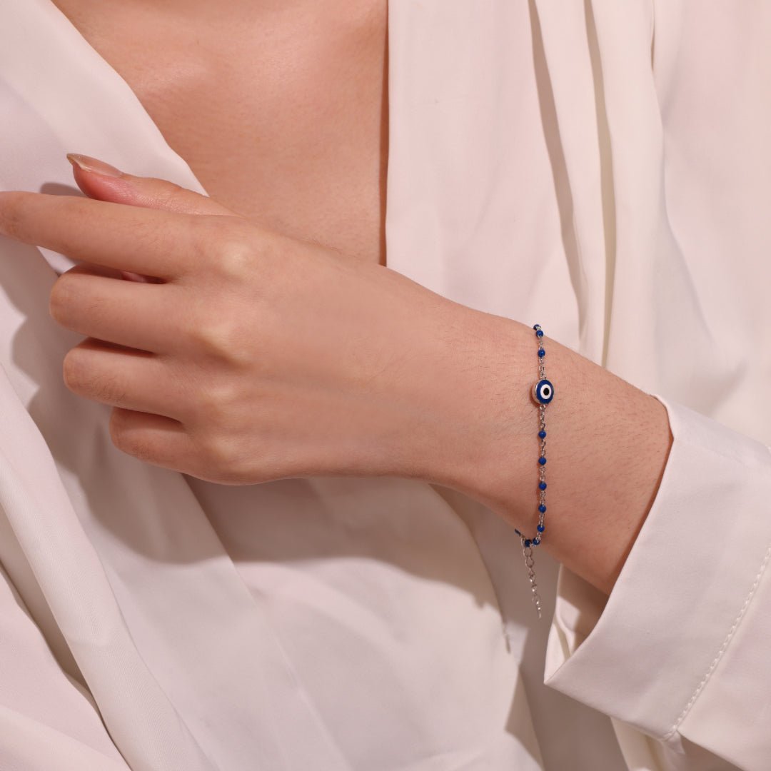 Bracelet Œil Protecteur Argent 925 Perles Bleues - Biloria