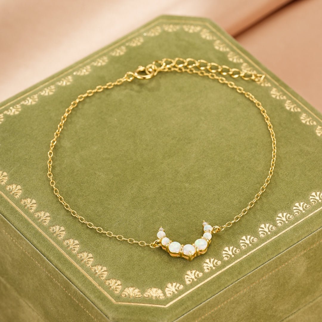 Bracelet Opale Croissant Lune Argent Plaqué Or 18K - Biloria