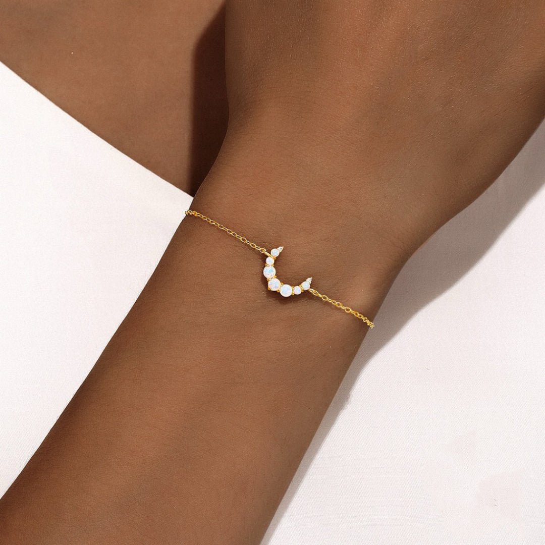 Bracelet Opale Croissant Lune Argent Plaqué Or 18K - Biloria